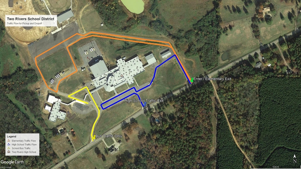 Aerial view of pick up-drop off routes 