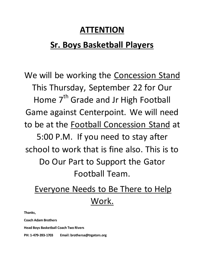 Basketball to work Concession Stand