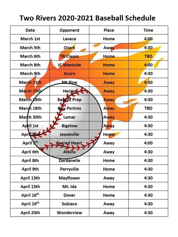 Baseball and Softball 2021 Spring Schedules Two Rivers School District